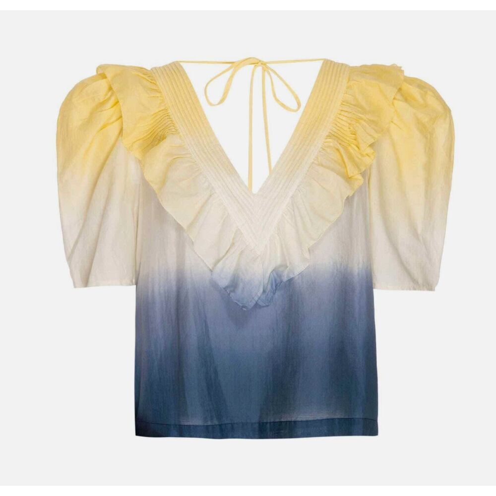 St Roche NWT Sabine V Neck Top Navy Ivory Buttercup Summer Romance Sz 0